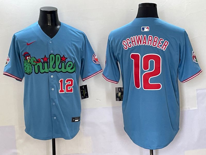Men Philadelphia Phillies #12 Schwarber Light Blue three generations Joint Name Nike 2025 MLB Jersey style 5->philadelphia phillies->MLB Jersey